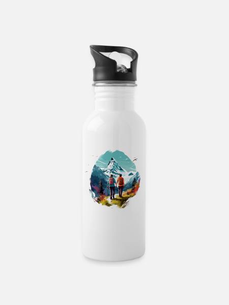 Zermatt, Matterhorn, Cervin montagne, randonneur - Gourde avec paille intégrée - blanc
