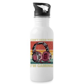 Can't Hear You Im Gaming - Cooles Gaming Design - Trinkflasche mit integriertem Trinkhalm - Weiß - Rechts
