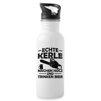 Echte kerle machen holz und trinken bier - Trinkflasche mit integriertem Trinkhalm - Weiß - Rechts