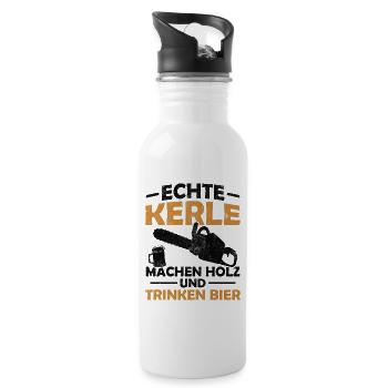 Echte kerle machen holz und trinken bier - Trinkflasche mit integriertem Trinkhalm - Weiß - Rechts