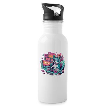 Gaming Hund - Trinkflasche mit integriertem Trinkhalm - Weiß - Rechts