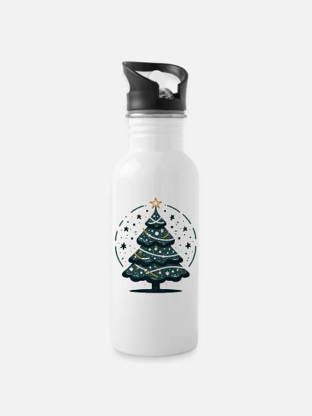 Weihnachtsbaum Tannenbaum Christbaum - Trinkflasche mit integriertem Trinkhalm - Weiß
