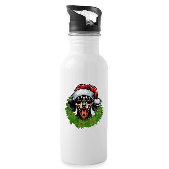 Weihnachten & Dackel | Festlich für Hundefreunde - Trinkflasche mit integriertem Trinkhalm - Weiß - Rechts