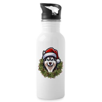 Husky de Noël : chien mignon avec chapeau de père Noël - Gourde avec paille intégrée - blanc - Droite