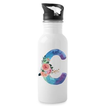 Buchstabe c Aquarell - Trinkflasche mit integriertem Trinkhalm - Weiß - Rechts