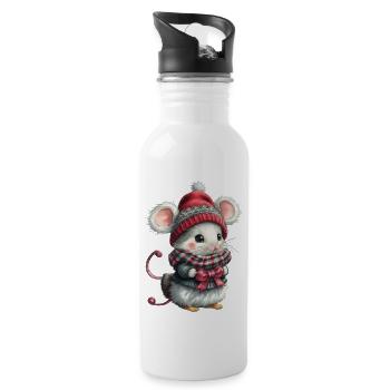 Niedliche Weihnachtsmaus - Trinkflasche mit integriertem Trinkhalm - Weiß - Rechts