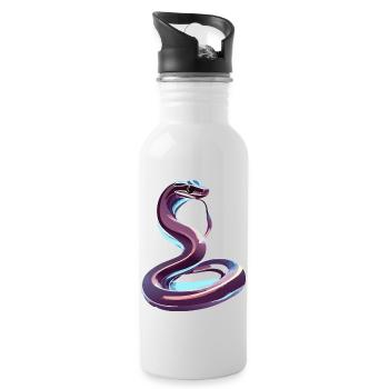Chrom Schlange - Trinkflasche mit integriertem Trinkhalm - Weiß - Rechts