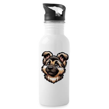 German Shepherd Cute Dog Puppy Design - Water bottle with straw - white - Right