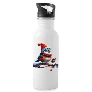 Sweet, small and friendly Christmas bird - Water bottle with straw - white - Right