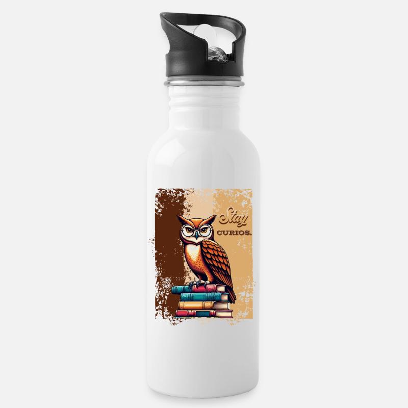 STAY CURIOUS - Water bottle with straw - white