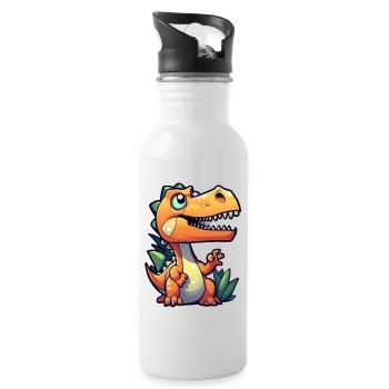 Cartoon Dinosaur - Water bottle with straw - white - Right