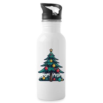 Christmas Tree Christmas Drawing - Water bottle with straw - white - Right