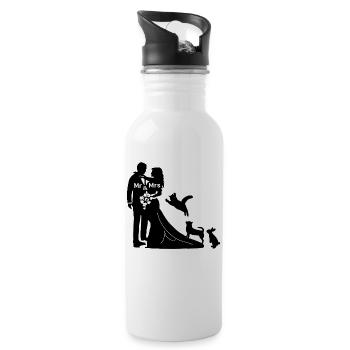 Brautpaar mit Hund Katze und Hase heiraten - Trinkflasche mit integriertem Trinkhalm - Weiß - Rechts