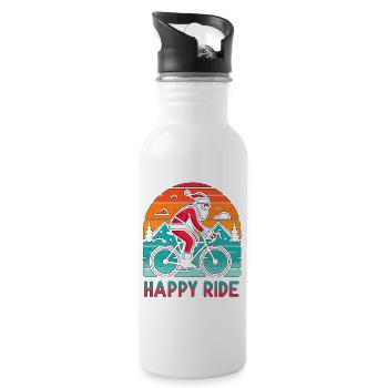 Festive Santa Cycling Illustration - Water bottle with straw - white - Right