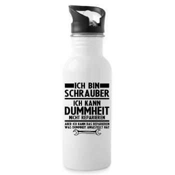 Ich bin schrauber - Trinkflasche mit integriertem Trinkhalm - Weiß - Rechts