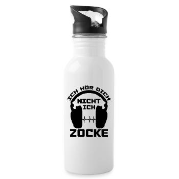 Ich Hör Dich Nicht Ich Zocke - Trinkflasche mit integriertem Trinkhalm - Weiß - Rechts
