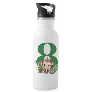 Affensafari zum 8. Geburtstag - Trinkflasche mit integriertem Trinkhalm - Weiß - Rechts