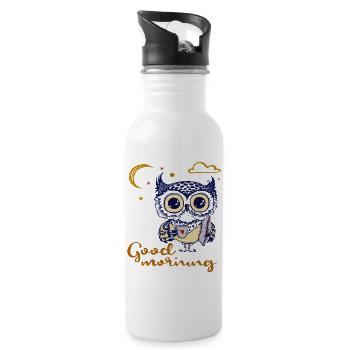 good morning, Eule - Trinkflasche mit integriertem Trinkhalm - Weiß - Rechts