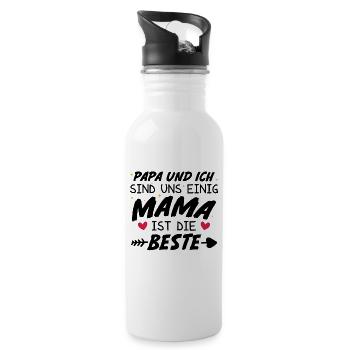 Papa Ich sind uns Einig Mama ist die Beste - Trinkflasche mit integriertem Trinkhalm - Weiß - Rechts