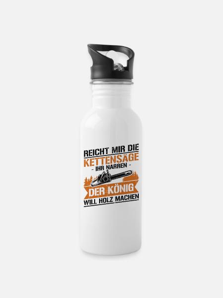 Reicht mir die kettensäge ihr narren der könig - Trinkflasche mit integriertem Trinkhalm - Weiß