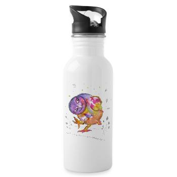 Gute Laune Eule - Trinkflasche mit integriertem Trinkhalm - Weiß - Rechts