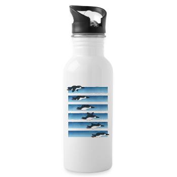 Animierter, fliegender Pinguin - Trinkflasche mit integriertem Trinkhalm - Weiß - Rechts