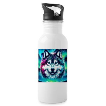 Wolf Husky Dog - Water bottle with straw - white - Right