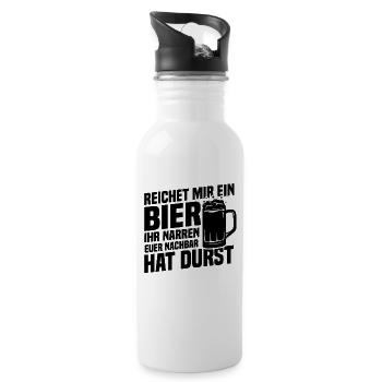 Reichet mir ein bier, Nachbar hat durst - Trinkflasche mit integriertem Trinkhalm - Weiß - Rechts