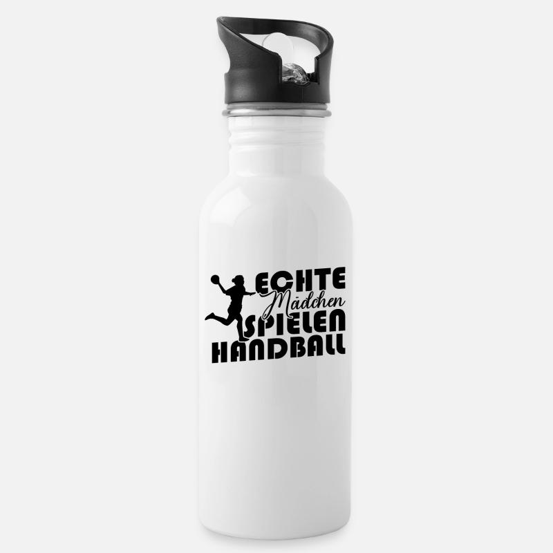 Echte Mädchen spielen Handball - Trinkflasche mit integriertem Trinkhalm - Weiß