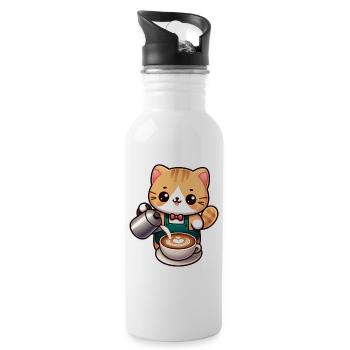 Kätzchen Barista - Trinkflasche mit integriertem Trinkhalm - Weiß - Rechts