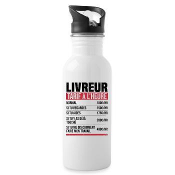 Lieferbote Stundensatz Humor Geschenkidee - Trinkflasche mit integriertem Trinkhalm - Weiß - Rechts