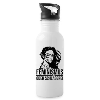 Feminismus oder Schlägerei - Trinkflasche mit integriertem Trinkhalm - Weiß - Rechts
