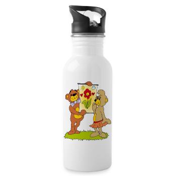 Two teddy bears in love - Water bottle with straw - white - Right