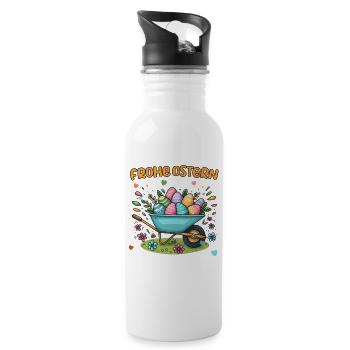 Vom Osterhase zu Ostern Ostereier sammeln - Trinkflasche mit integriertem Trinkhalm - Weiß - Rechts