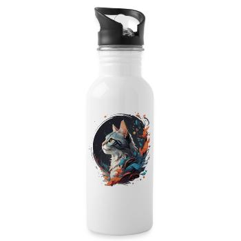 Bunte Katze - Trinkflasche mit integriertem Trinkhalm - Weiß - Rechts