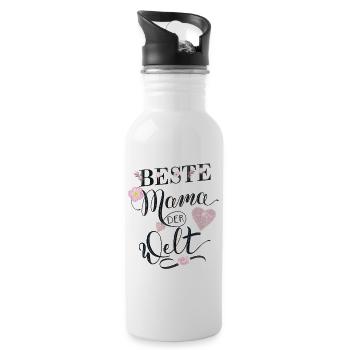 Beste Mama der Welt - Trinkflasche mit integriertem Trinkhalm - Weiß - Rechts