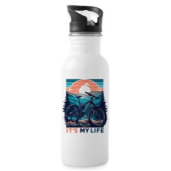 Mountain Bike Sunset Adventure Design - Water bottle with straw - white - Right