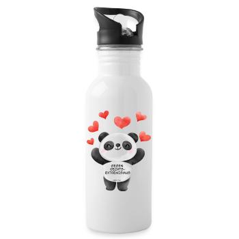 Mimikama Panda gegen Rechtsextremismus - Trinkflasche mit integriertem Trinkhalm - Weiß - Rechts