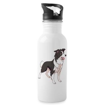 Chien de race border collie - Gourde avec paille intégrée - blanc - Droite