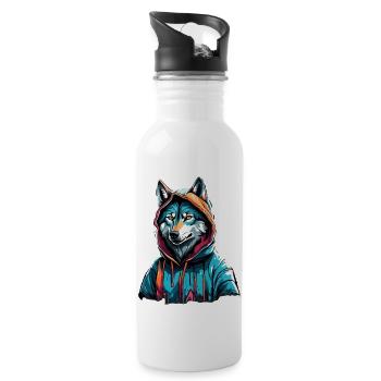 Coolest Wolf in Town - Trinkflasche mit integriertem Trinkhalm - Weiß - Rechts