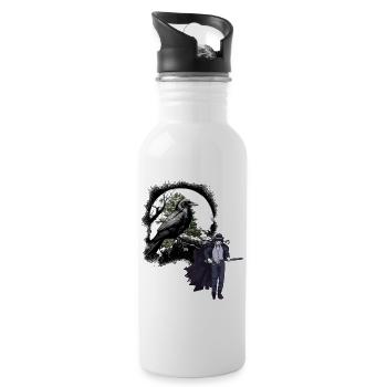 Horror Halloween Raven Swordsman Crow Dark - Water bottle with straw - white - Right