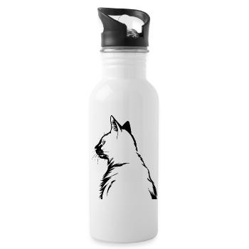 Katze, katzenmotiv - Trinkflasche mit integriertem Trinkhalm - Weiß - Rechts