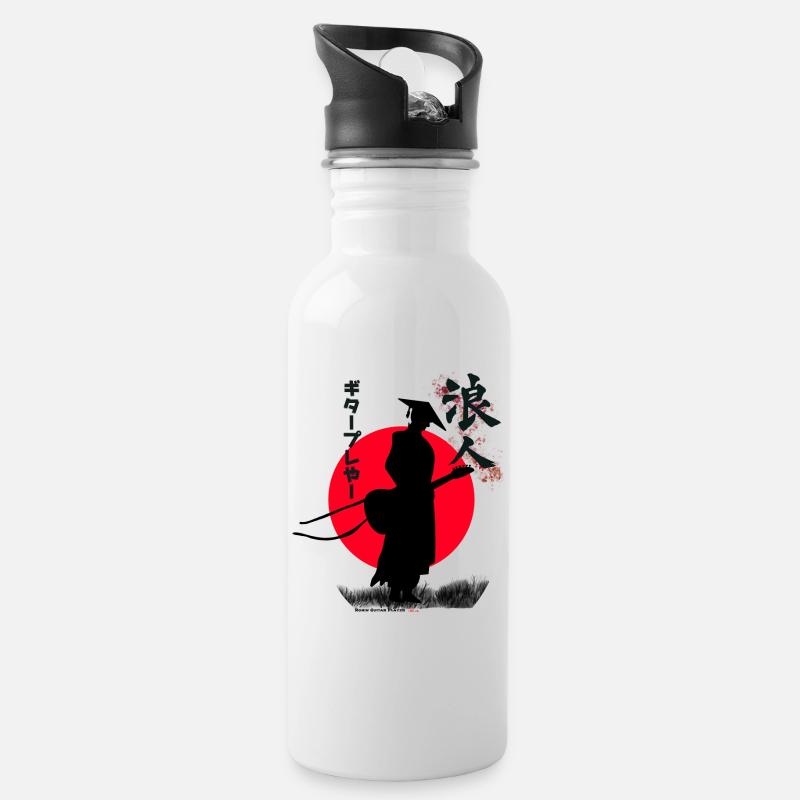 Ronin Guitar Player - Trinkflasche mit integriertem Trinkhalm - Weiß
