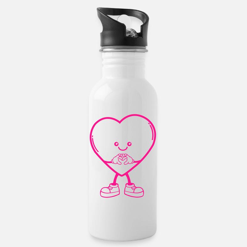 heart comic - Trinkflasche mit integriertem Trinkhalm - Weiß