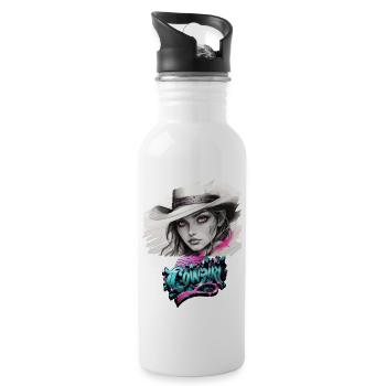 Cowboy , Pferdemädchen mit Cowboyhut - Trinkflasche mit integriertem Trinkhalm - Weiß - Rechts