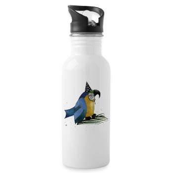 Happy Birthday Kleiner Papagei - Trinkflasche mit integriertem Trinkhalm - Weiß - Rechts