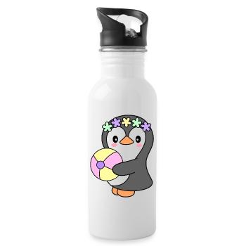 Sommer Pinguin Strand Party Pool Urlaub Tropisch - Trinkflasche mit integriertem Trinkhalm - Weiß - Rechts