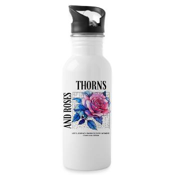 Épines et Roses - Fleurs de Roses - Gourde avec paille intégrée - blanc - Droite