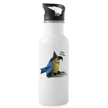 Happy Birthday Papagei Illustration - Trinkflasche mit integriertem Trinkhalm - Weiß - Rechts
