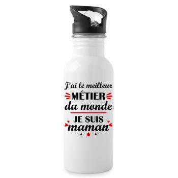 Meilleur métier du monde, cadeau fête des mères - Gourde avec paille intégrée - blanc - Droite